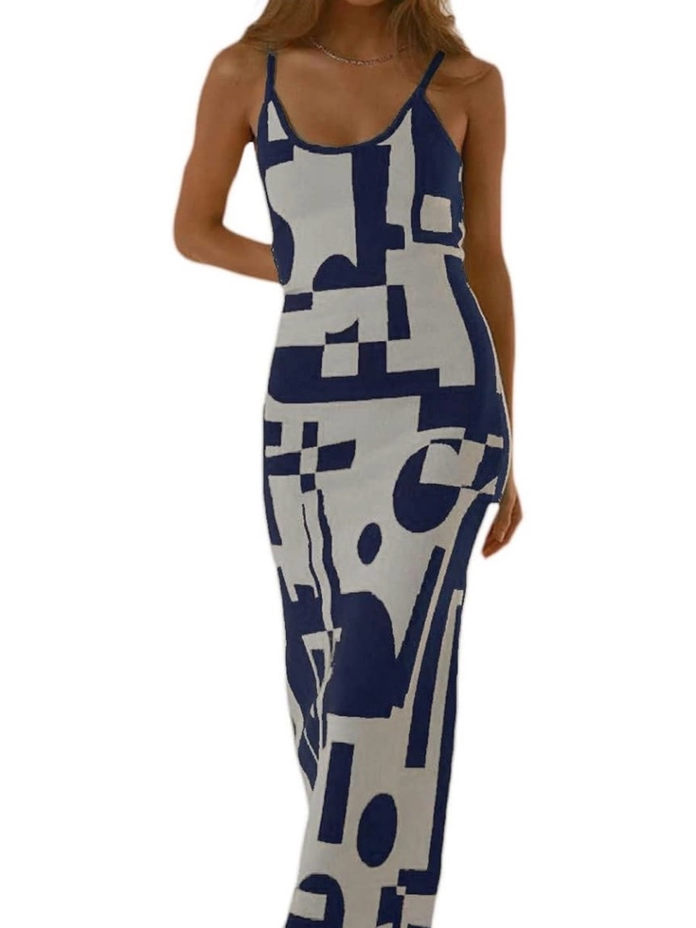 Sculpting Navy & Ivory Graphic Maxi Skirt